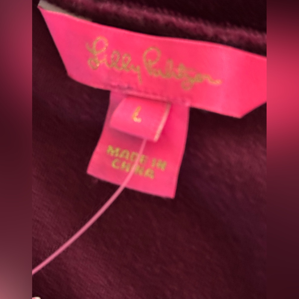 Lilly Pulitzer Karlie Wrap Stretch Velour Romper in Cabernet BERRY. NWT Size LG. - Picture 10 of 12
